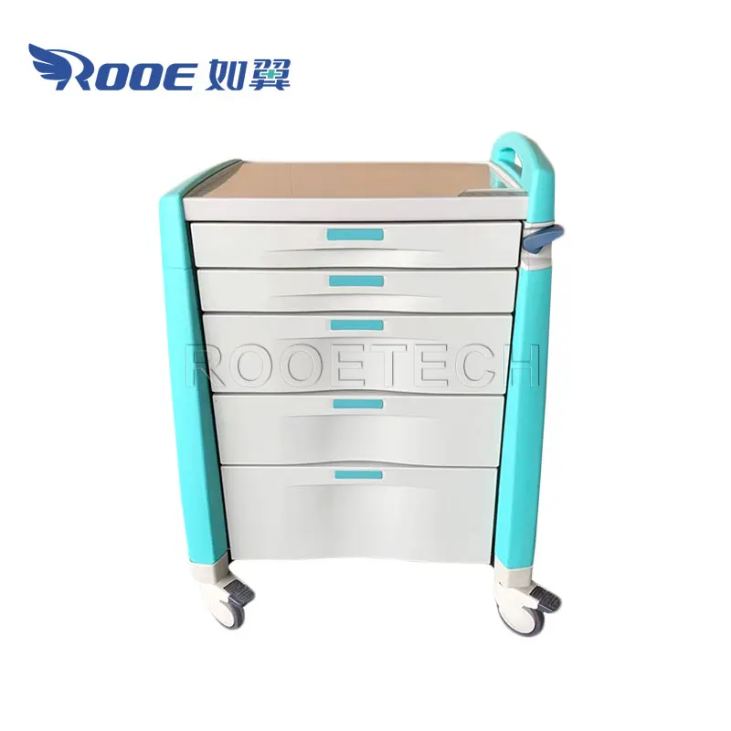 Multifunction Red ABS Medical Emergency Medicine Crash Cart with 5 Drawers and A Central Key Lock System