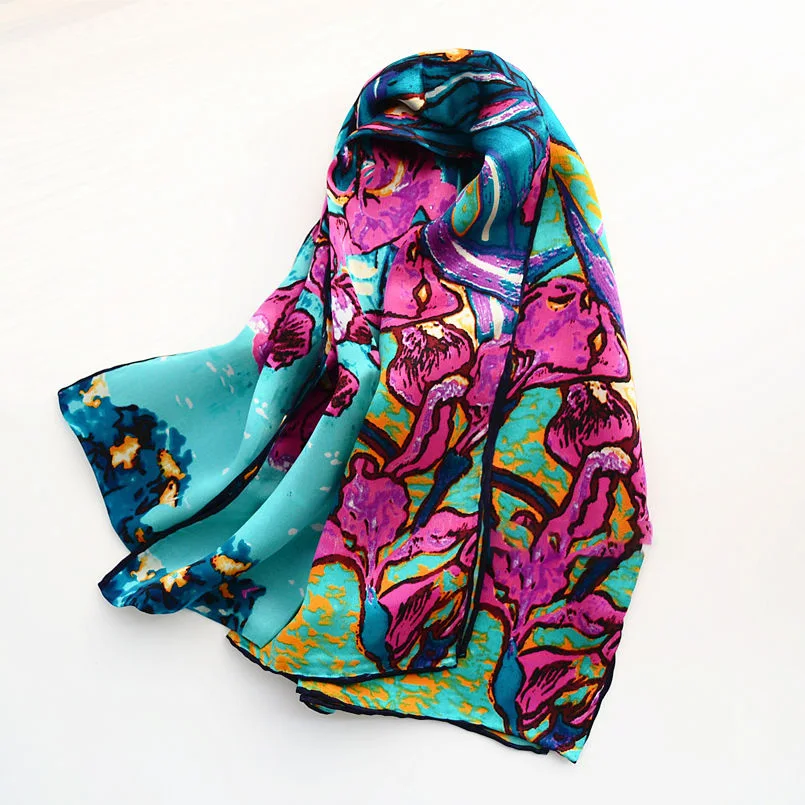 
 В наличии, картина маслом Ван Гога, 100% атласные шелковые высококачественные шарфы, шелковая шаль, шаль, бандана, шарф, длинный Шелковый женский шарф  