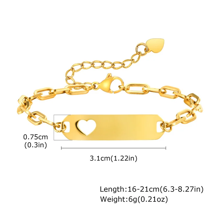 Cute children bracelets gold plated stainless steel hollow heart blank charm bracelet for kid