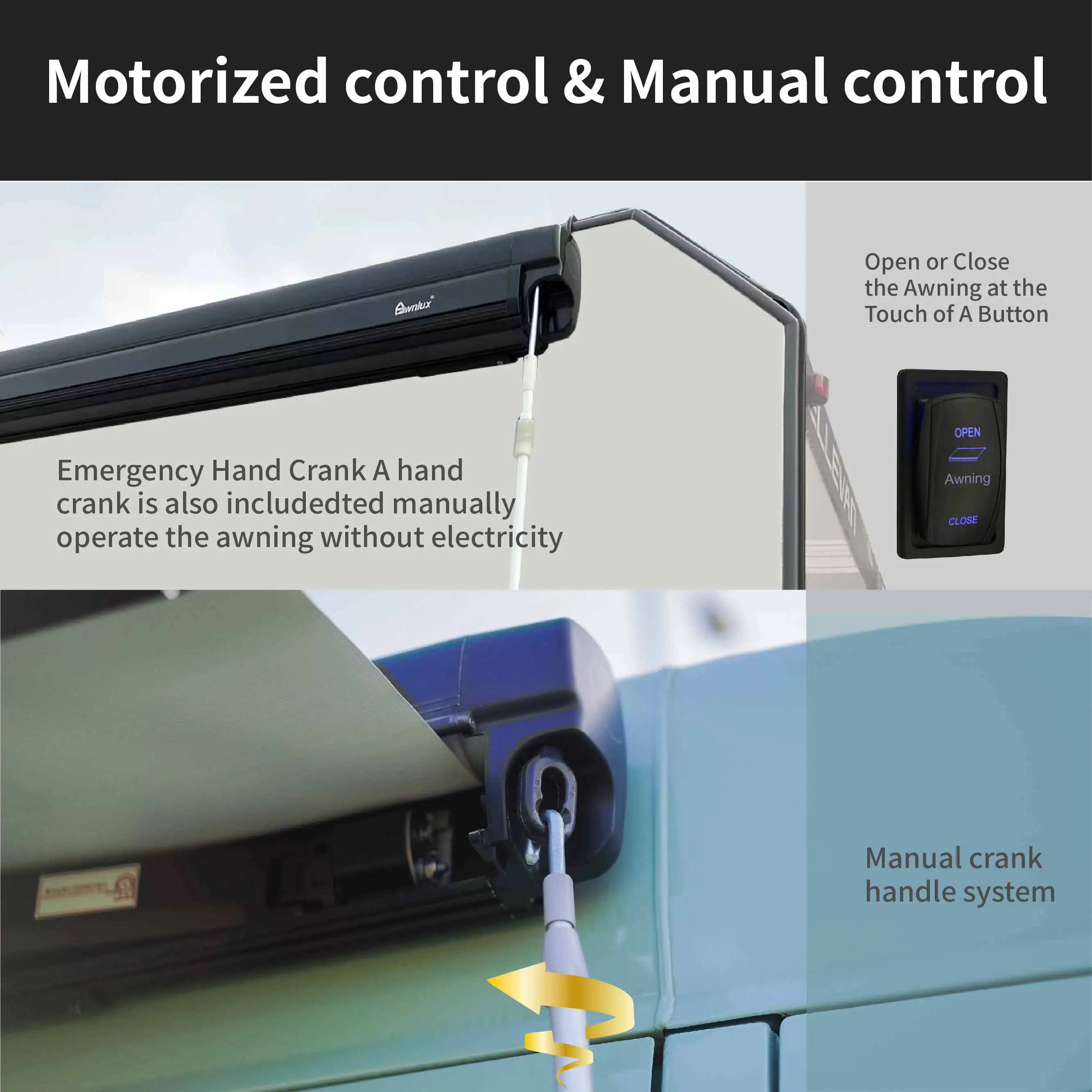 Awnlux rv exterior accessories caravan parts rv camping travel off road trailer motorized side awning for camper van