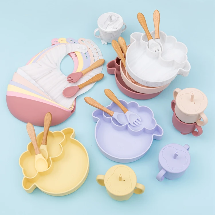 Силиконовый нагрудник на присоске для детей Кормление овец обеденная тарелка вилка ложка набор из пяти предметов