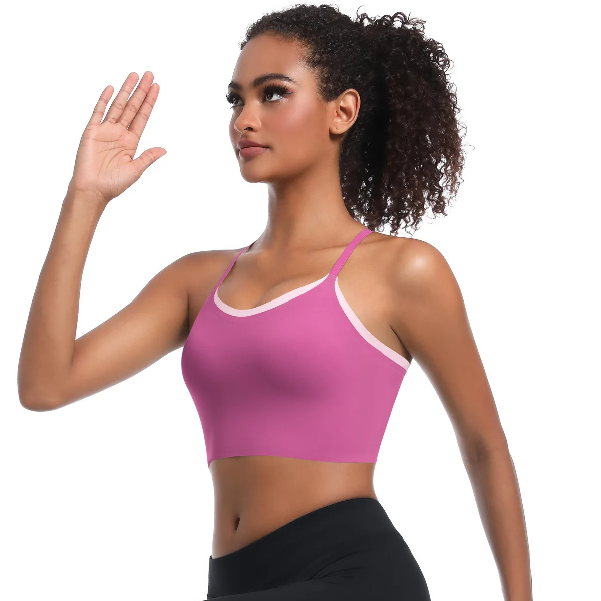 JY Open Back Sport Bra High Impact Women Nude Feeling Nude Thin Strip Contrasting Color Shock-Absorbing High-Strength Bra
