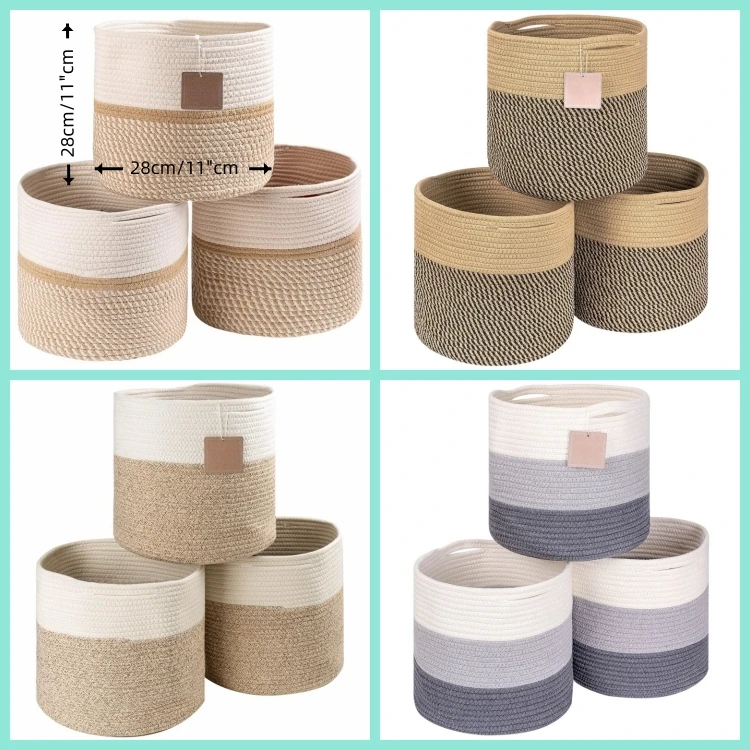 Wholesale 3-Pack Fabric Bins Organizer Bookcases Stylish & Durable Containers with Woven Cotton Rope Storage Basket