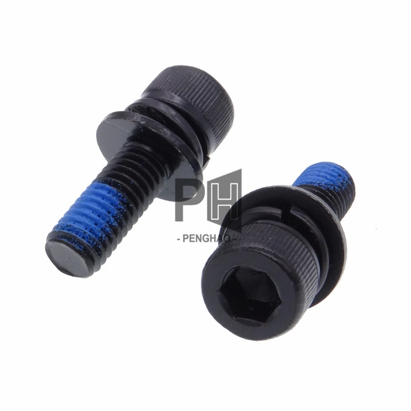 12.9 Grade Steel M3-M5 Black Three-Combination Adhesive Anti-Loose Hex Socket Cup Head Screws Washer Nylock Screw Bolts