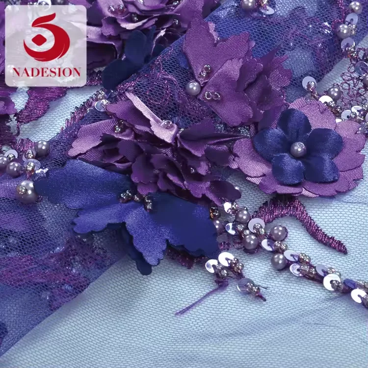 High Quality Beaded Lace Beaded Border Lace Fabric Wholesale Luxury Embroidery Flower Bridal Lace Fabric