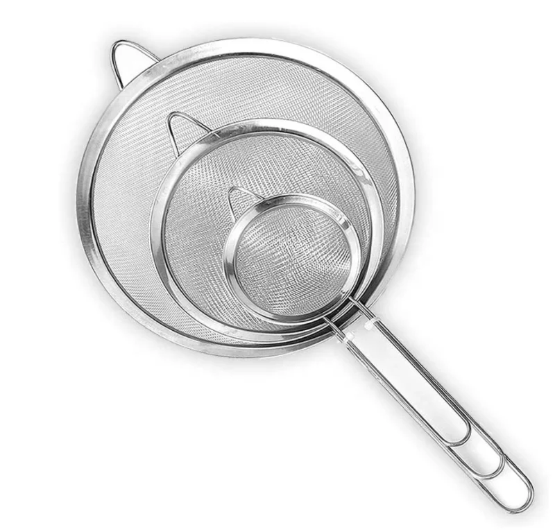 Set of 3 Stainless Steel Fine Mesh Strainers,Kitchen Fine Sieves Strainers with Handle,Food Colander Sieve for Tea Coffee Powder