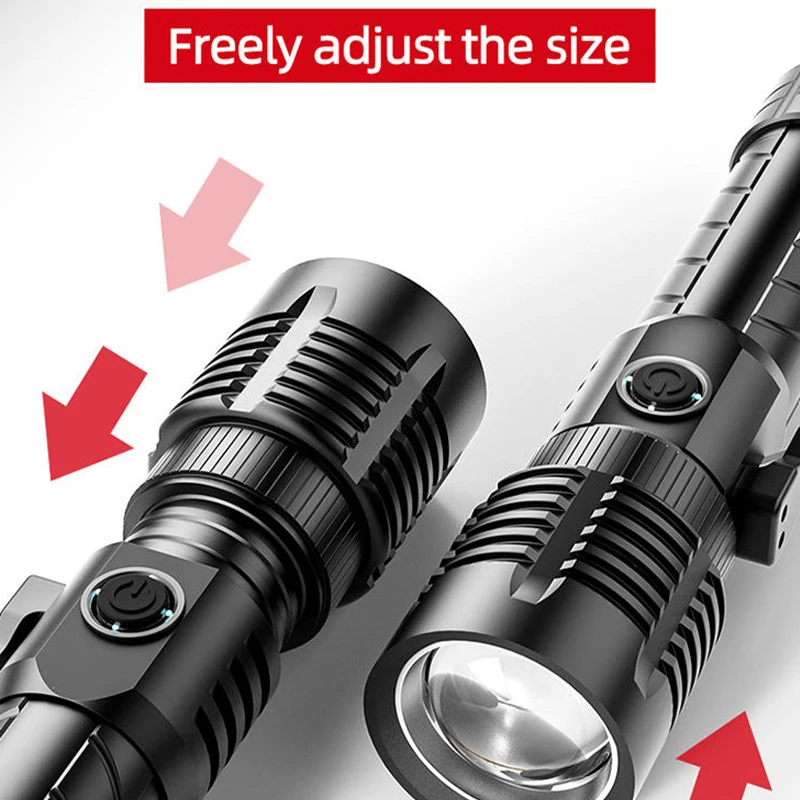 Outdoor high lumens 20W type c rechargeable telescopic zoom camping search led flashlight torches