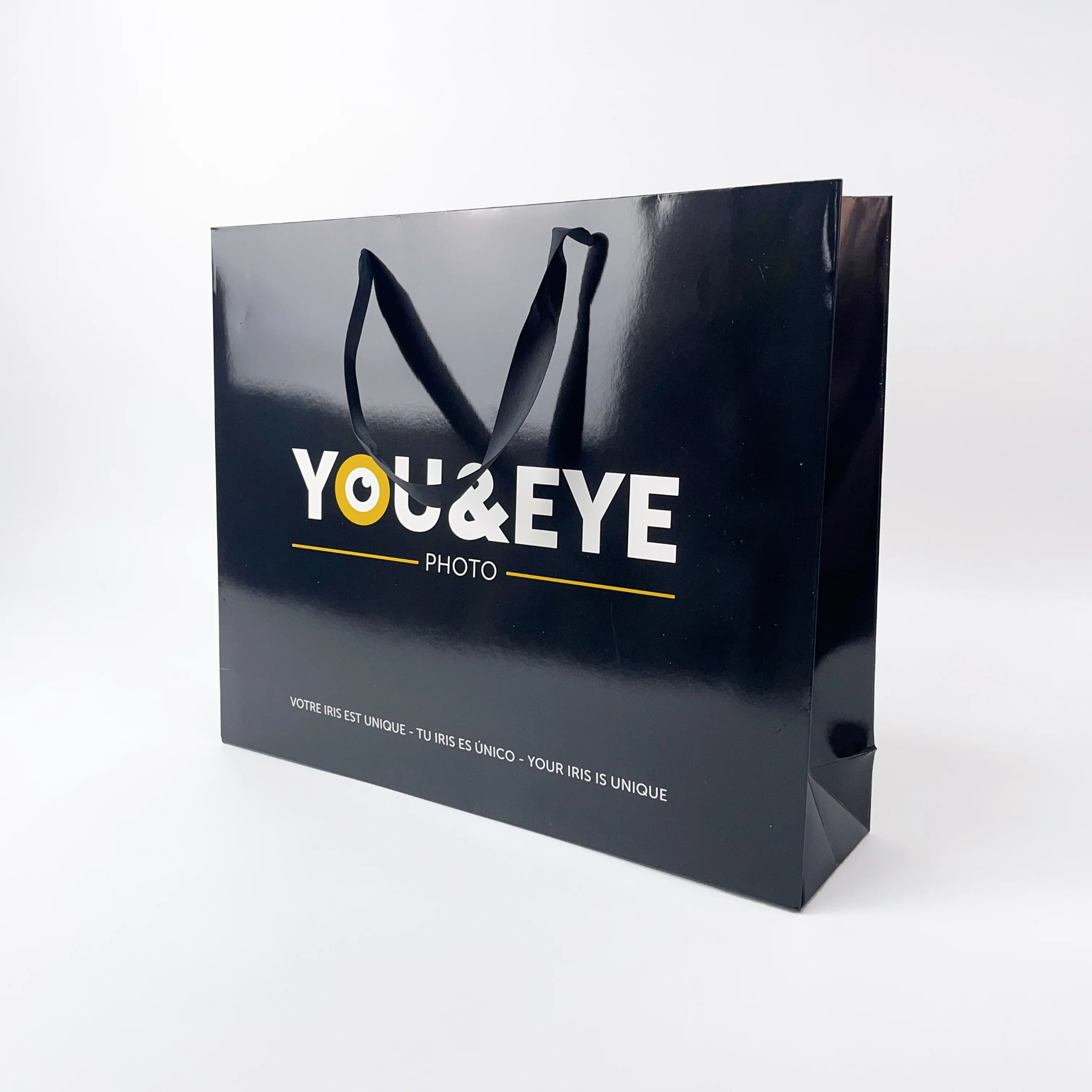 Custom logo small mini luxury glossy lamination white navy blue paperbag favor wedding goodie thank you paper gift bag for dress