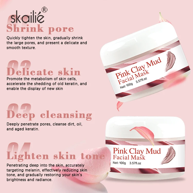 Custom Organic Skin Care Facial Deep Cleansing Nourishing Brighten Kaolin Rose Pink Clay Mask