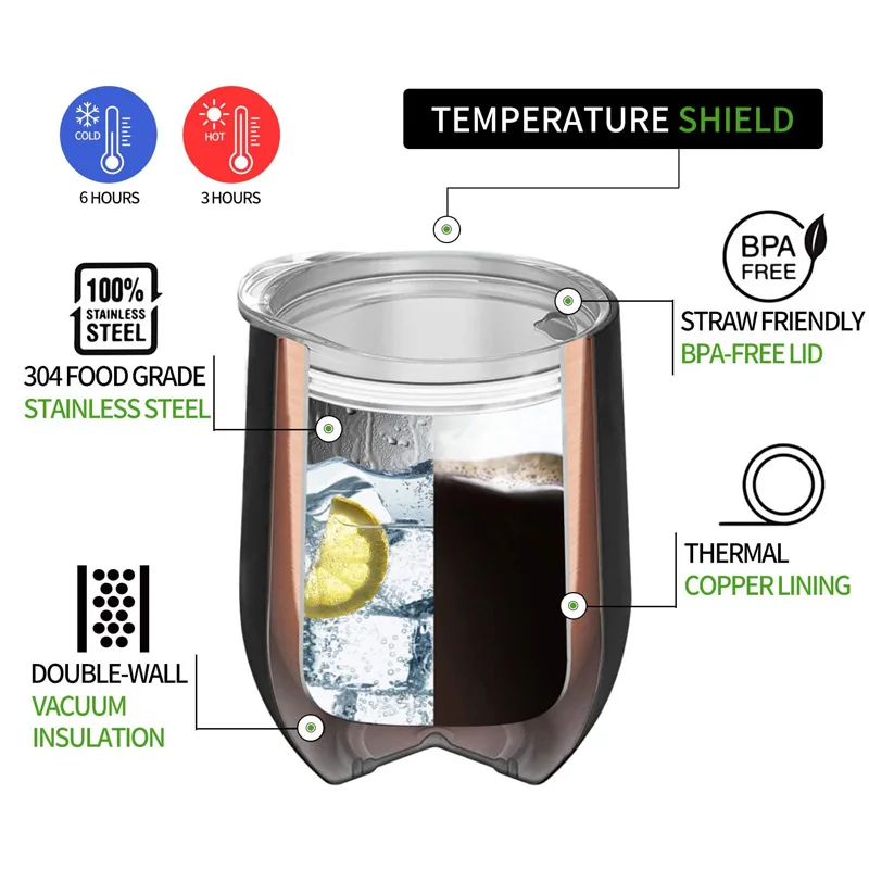 12oz Egg Tumbler Camping Mug For Hot Drinks Double Wall Vacuum Insulated Cup With Lid Stainless Steel Wine Tumbler Mugs