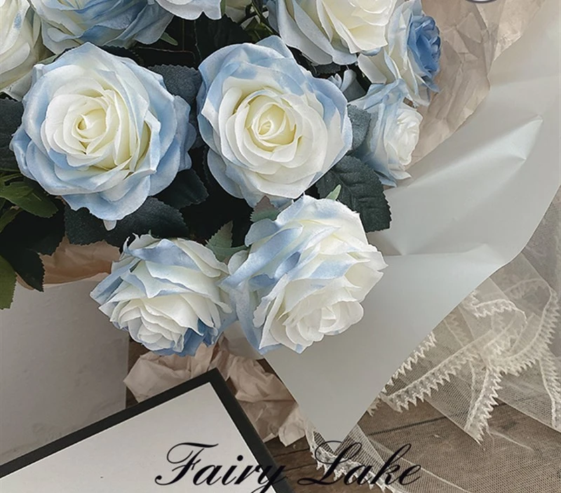 Ice blue artificial rose flowers for shopping mall decoration