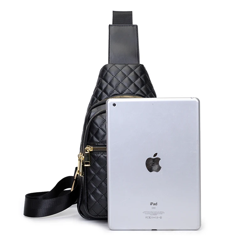 
Multifunction vintage pu leather waterproof men women black bike sport sling pack bag chest bag 