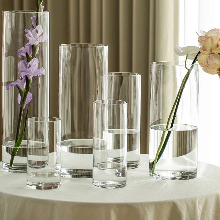 wholesale cylinder crystal glass flower vase in bulk large glass vase flower for wedding centerpiece