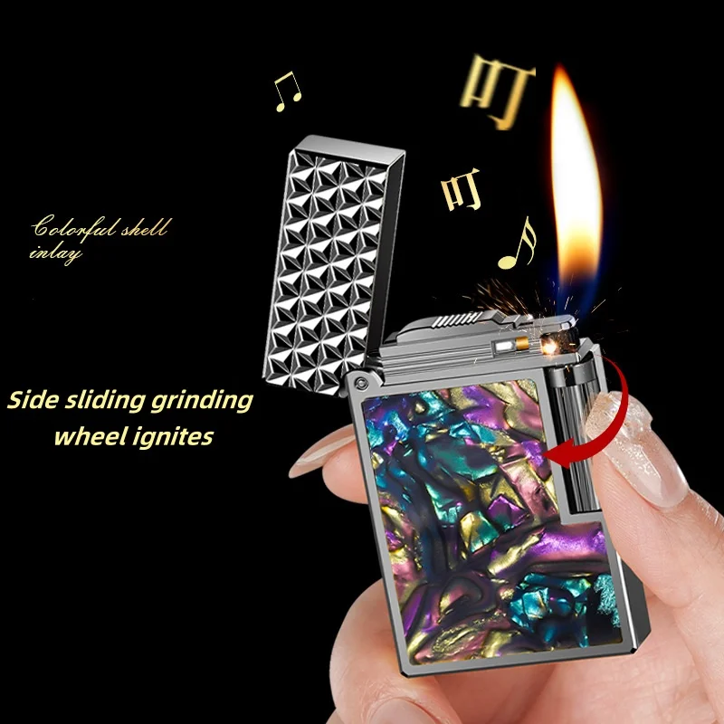 DK895 Soft Flame Metal Lighter High-end Inlaid Color Shell Refillable Lighter