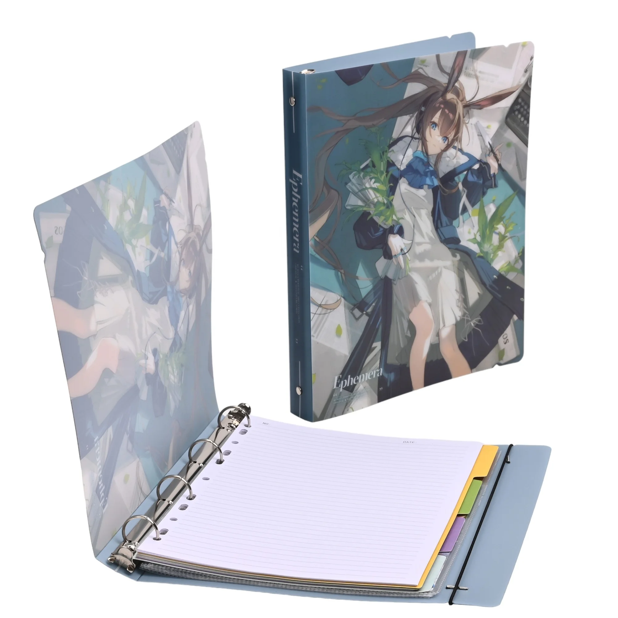 Custom A4 A5 A6 Binder 1 inch 2 inch Ring Folder PP Cover Photo Card Album Loose Leaf Notebook Binder With Elastic Cord