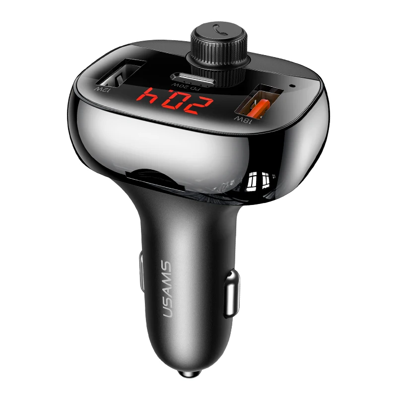 USAMS US-CC143 C25 50W A+A+C three port digital display car charger wireless FM modulator