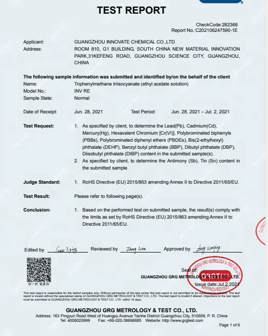  CAS: 2422-91-5 эквивалент инв трифенилметана триизоцианата (раствор этилацетата) резиновый