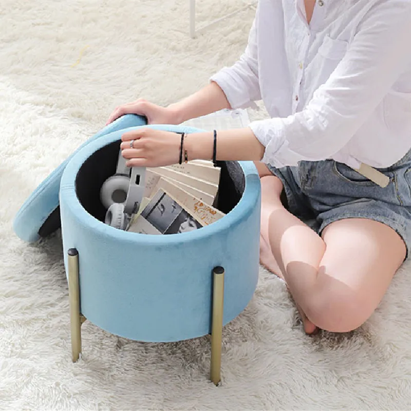 Legs Powder Coated Finish Round Storage Ottoman Chair KD Metal Home Furniture Living Room Furniture Home Stool & Ottoman Modern