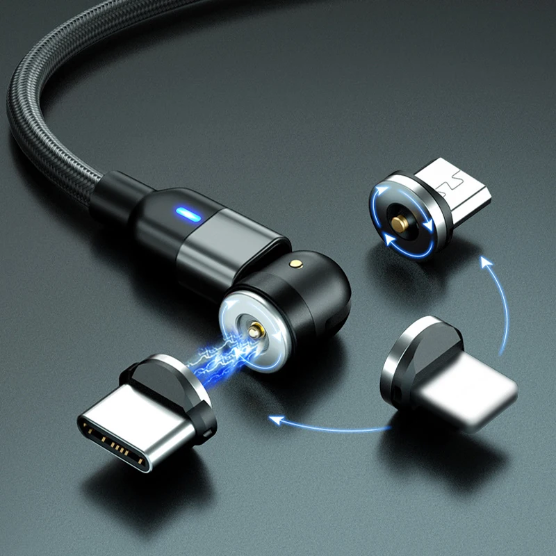 Прямая поставка 540 градусов Магнитный зарядный кабель 3 в 1 Usb-кабель