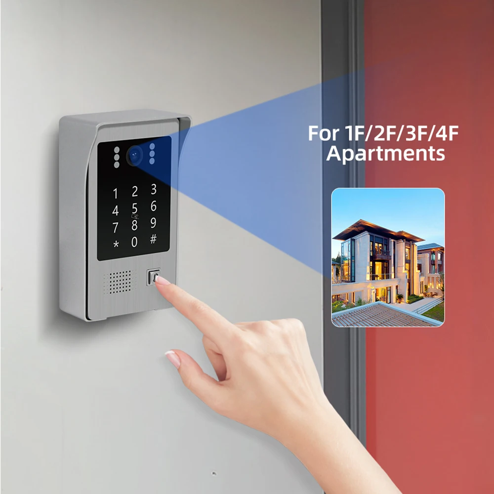 720P WiFi IP Video Door Phone Video Intercom 7' Touch Screen Free App Remote Unlock Code Keypad RFIC Card Access Control System