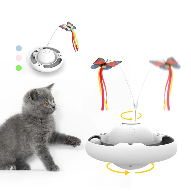 Interactive Cat Toy Automatic Track Ball Cat Teaser Toy Turntable Interactive Fun Playing Cat Stick Feather