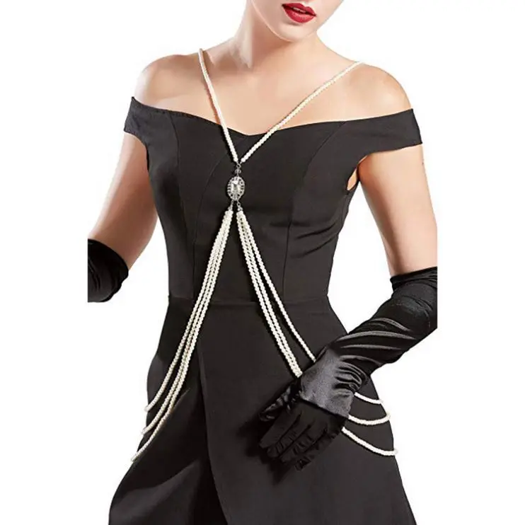  1920S Pearl Body Chain For Evening Party Crystal Gatsby Imitation Flapper