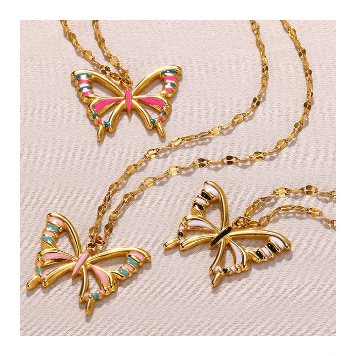 HOVANCI Stainless Steel Jewelry Manufacturer Waterproof Gold Plated Stainless Steel Ladies Pendant Rainbow Butterfly Necklace