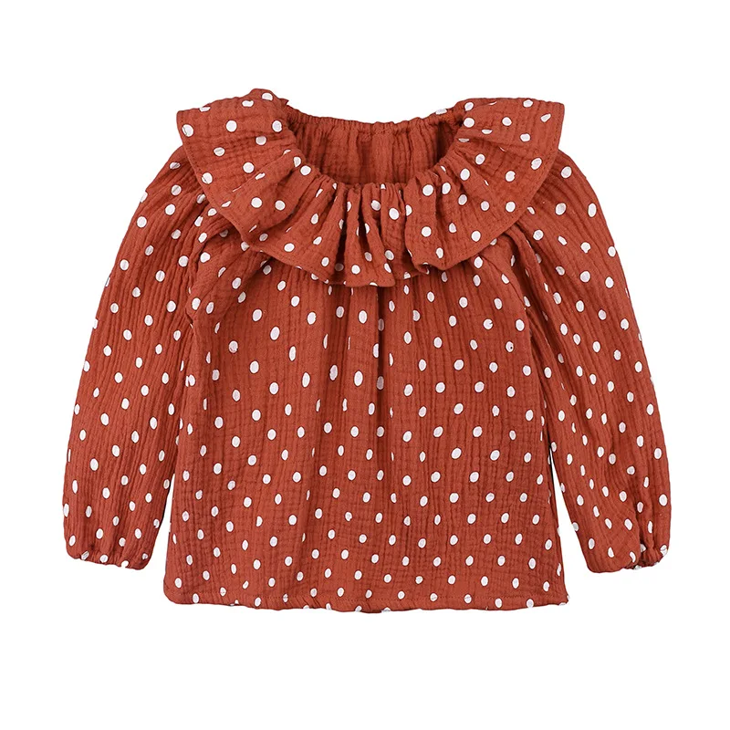 High quality wholesale bulk spring autumn boutique cotton linen lovely top long sleeve kids children baby girl ruffle shirt