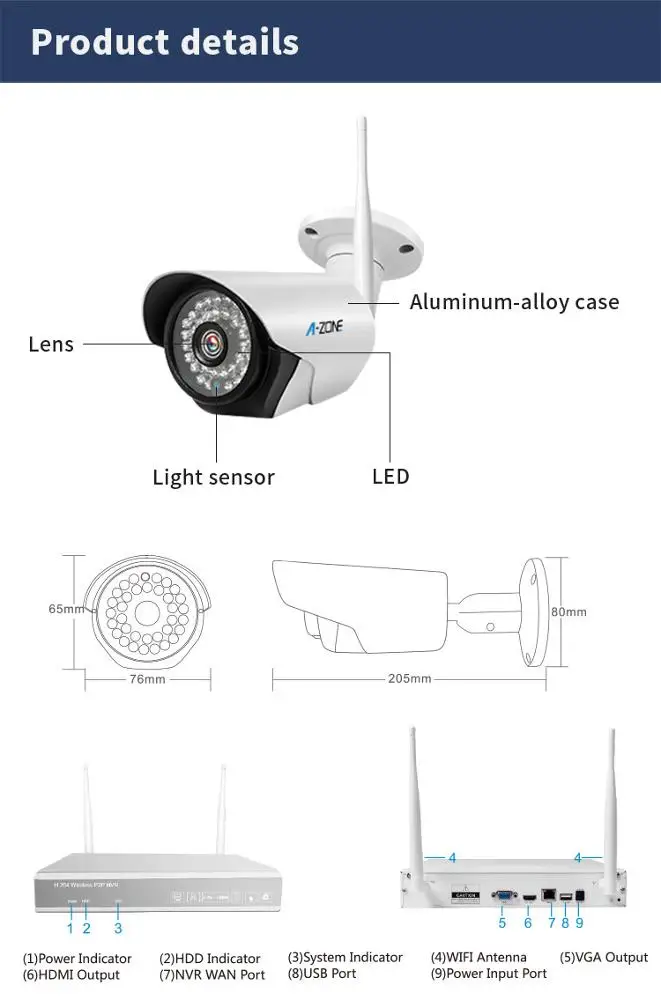 2021 Manufacture Complete New CCTV Camera 36 Pcs LED Light 960P Video Surveillance 4CH Wireless WiFi Camera Kit