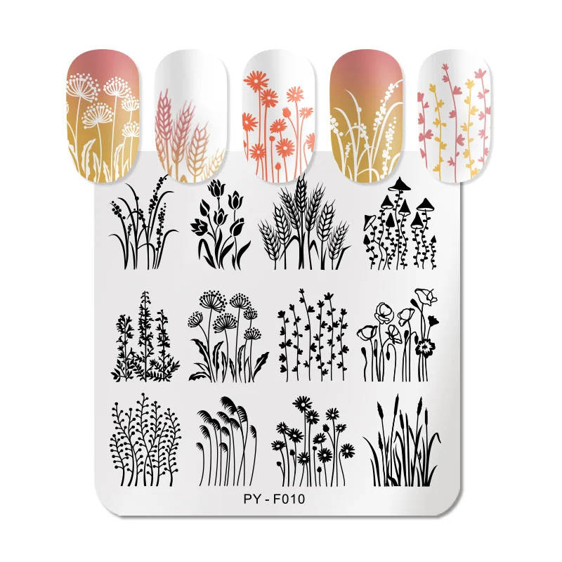 Flowers Leaf DIY Print Image Pattern Square Stainless Steel Transfer Templates Nail Tools Nail Stamp Plates