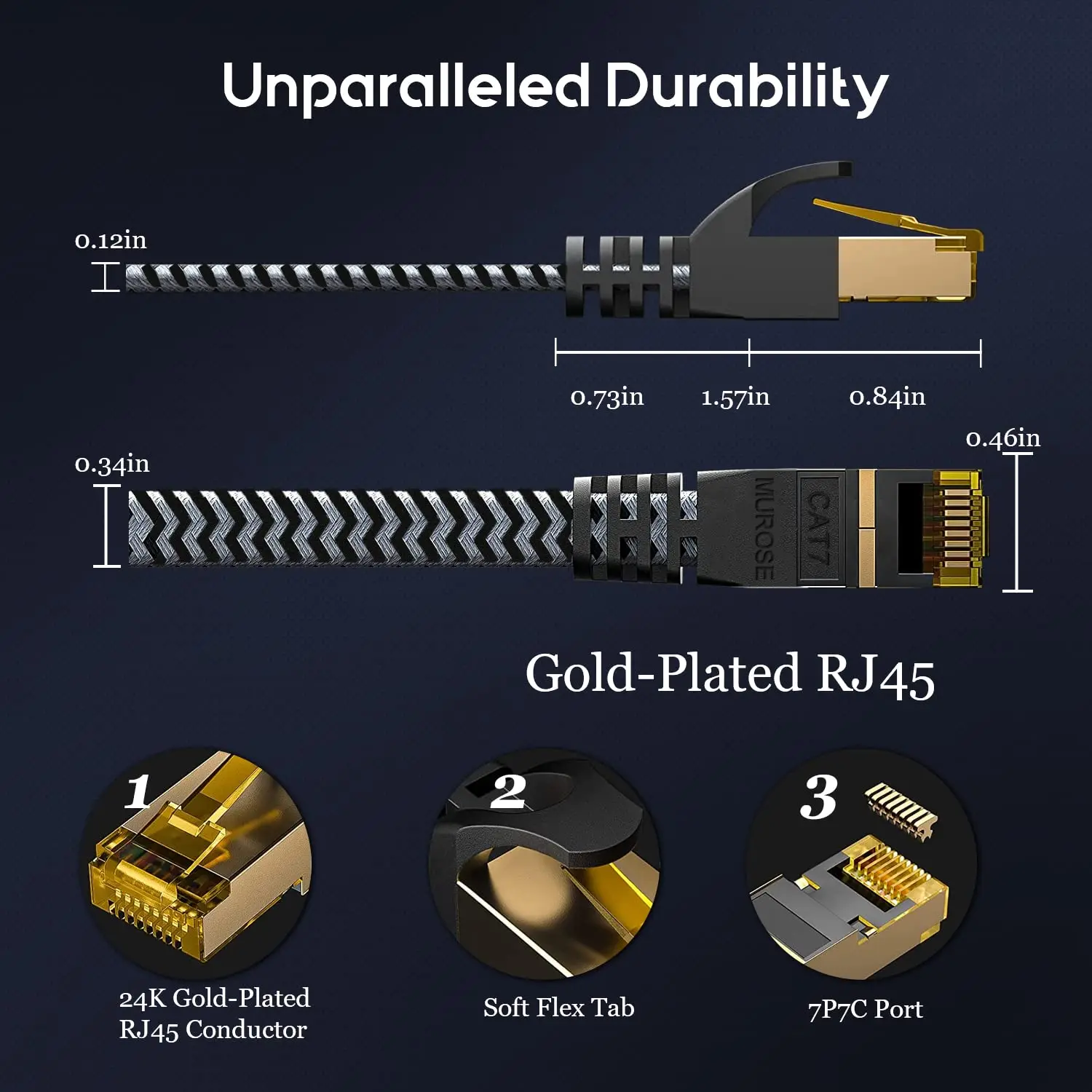 Cat 7 Ethernet Cable 6ft 32AWG Slim Flat High Speed Gigabit RJ45 LAN Internet 10Gbps Cat7 Braided Network Patch Cord