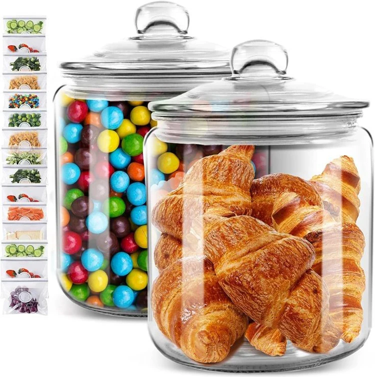 most popular large size clear glass food storage jar containers with airtight seal glass lid