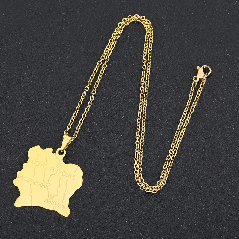 New Ivory Coast Map Necklace Fashion Jewelry Men Geometric Stainless Steel Pendant Necklace Gold Plated Statement Necklace