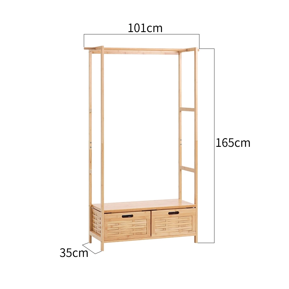 Бамбуковая полка для хранения одежды с 2 ящиками
