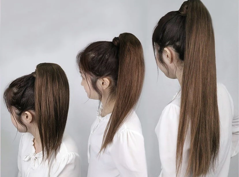 2021 New fashion Long Straight High Temperature Balayage Color Hair Extensions Blonde Pony Tail Hair Drawstring Ponytails