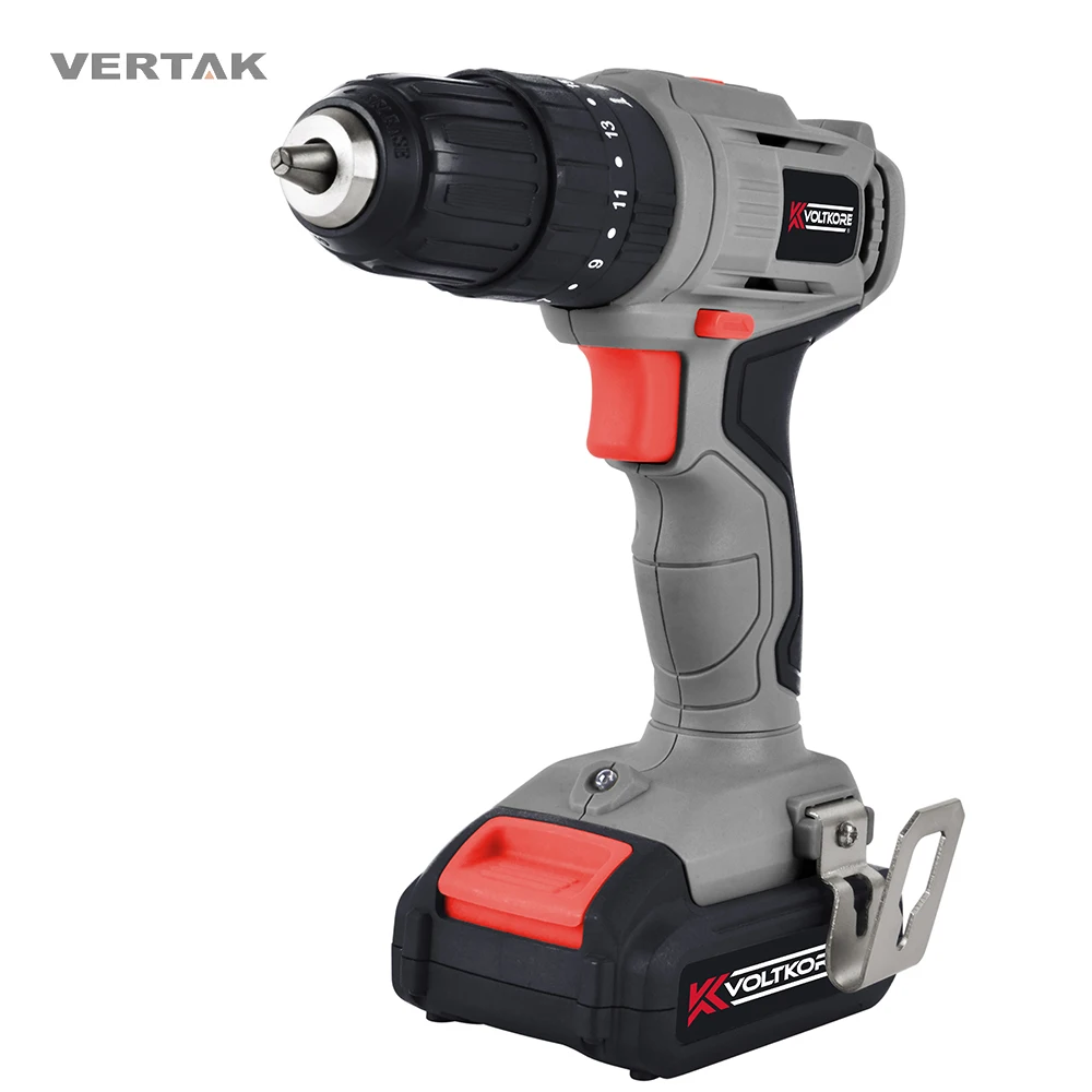 Vertak 20 Volt Cordless Handheld Battery Drill Impact 10mm Chuck Drilling Machine Power Tools Drill