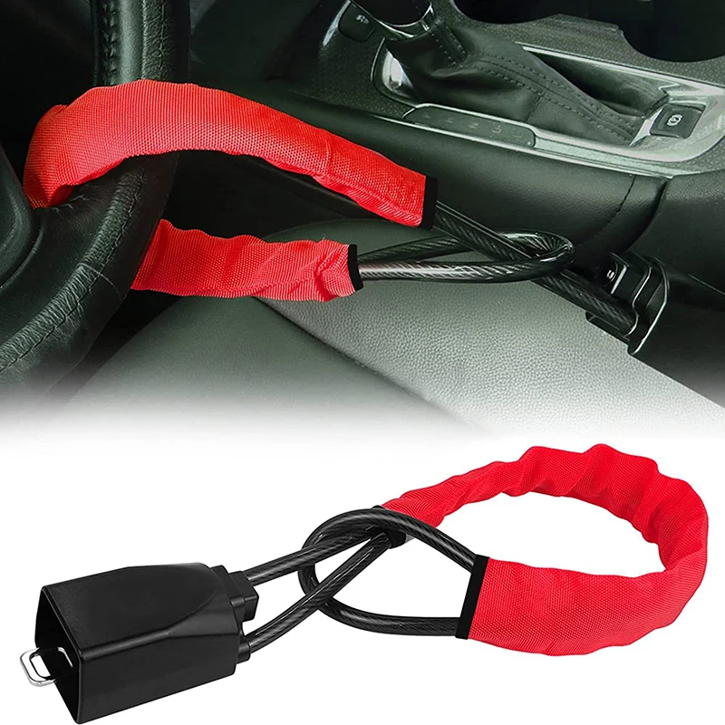 Hot-selling car steering wheel wire rope lock, car interior accessories, with key car security lock.