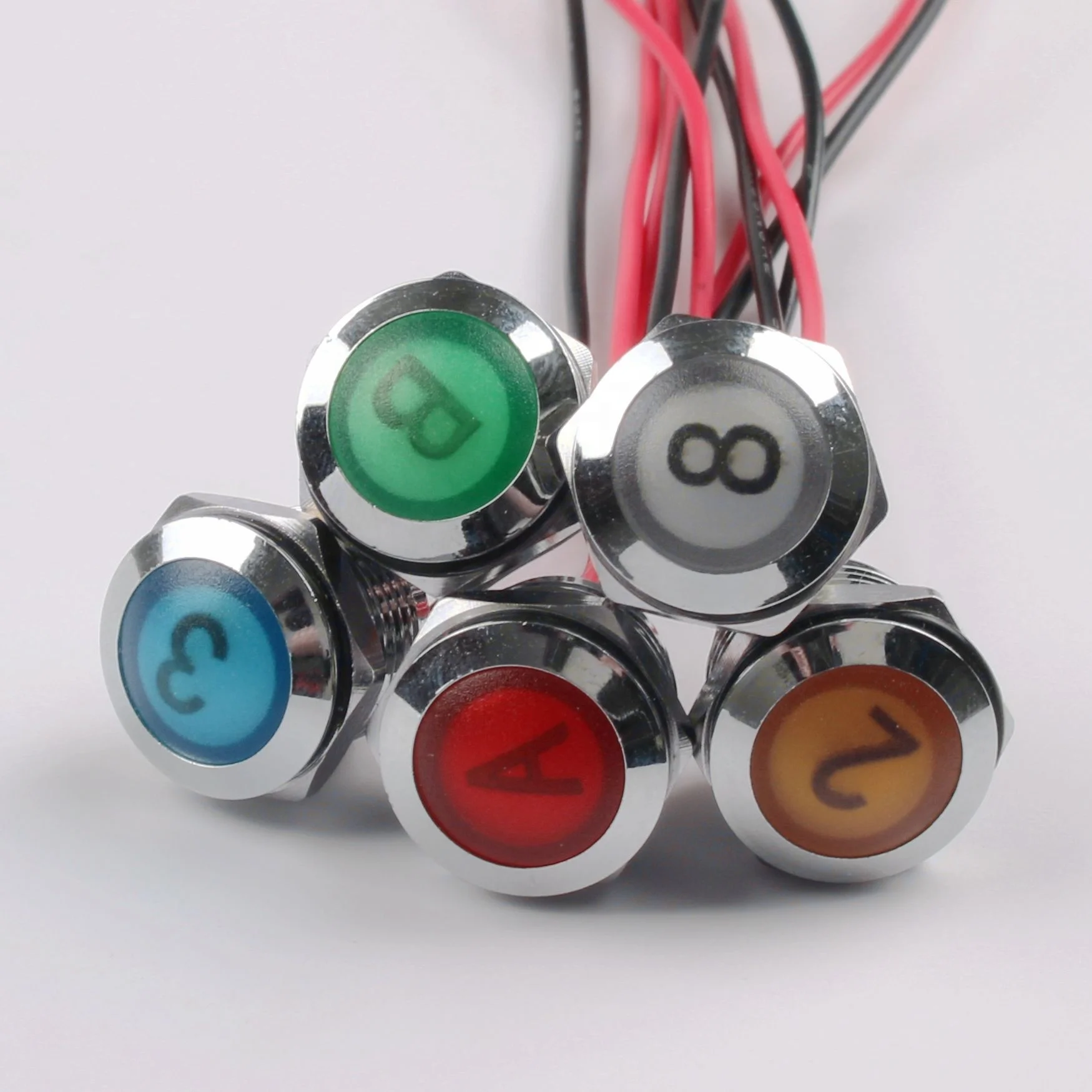 12mm metal indicator light Spherical belt signal light LED can be customized pattern text number five colors optional