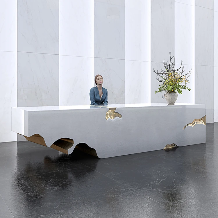 Artificial stone L Shaped Design Modern reception desk  Hotel Reception Counter white reception desk beauty salon