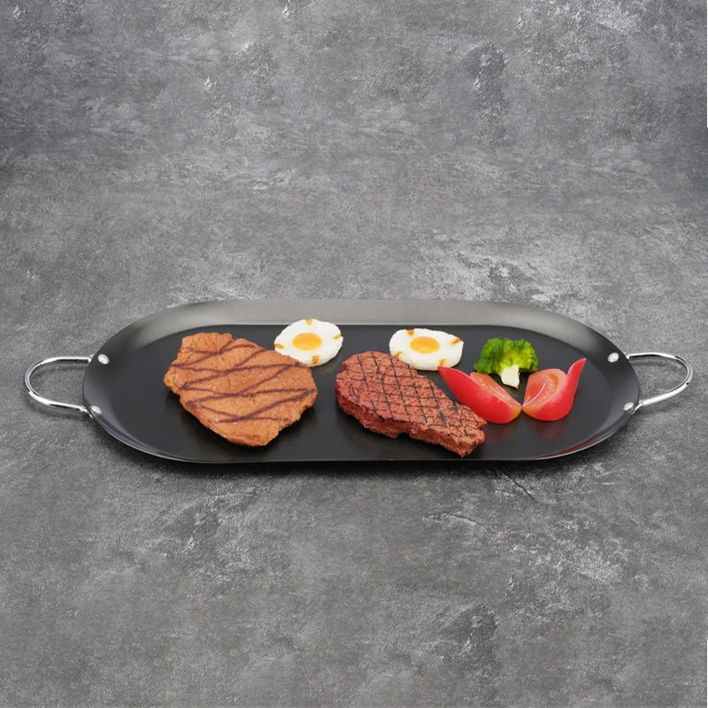New design carbon steel bbq grill topper nonstick pancake grill pan with double handles