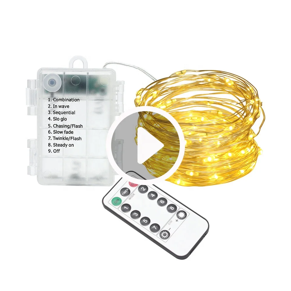 Battery Operated Fairy Lights Remote 8 Mode Timer Waterproof Twig Garland Copper Wire LED String Light For Christmas Decoration