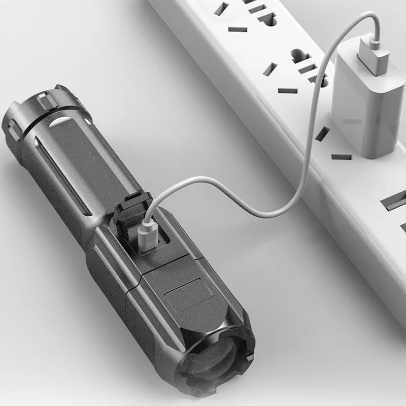 Wholesale Laser Logo Small Portable XPE USB Rechargeable LED Flashlights Torches Zoom Flashlight