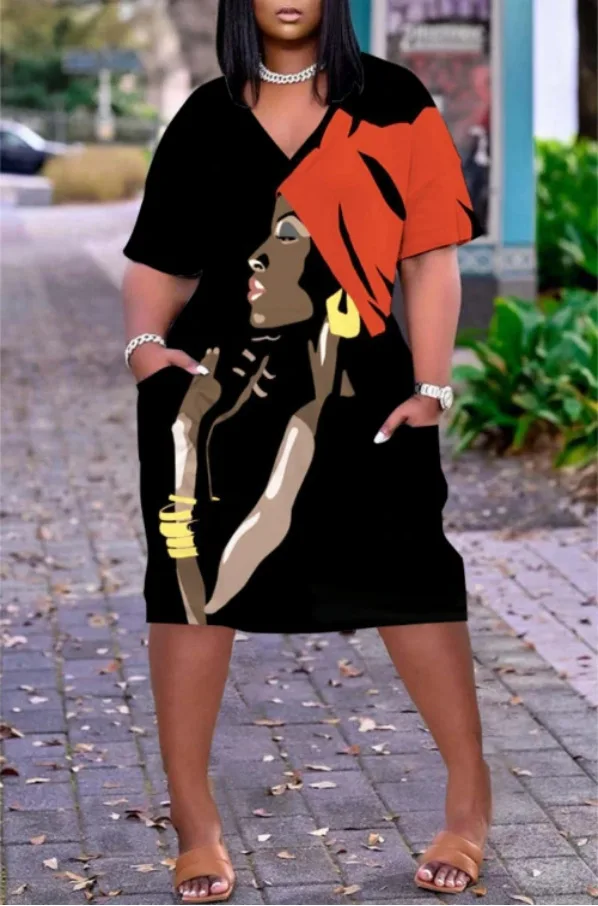 Wholesale New Summer Medium And Long Large Size Loose 3D Printed Multi-Color Dress female clothing