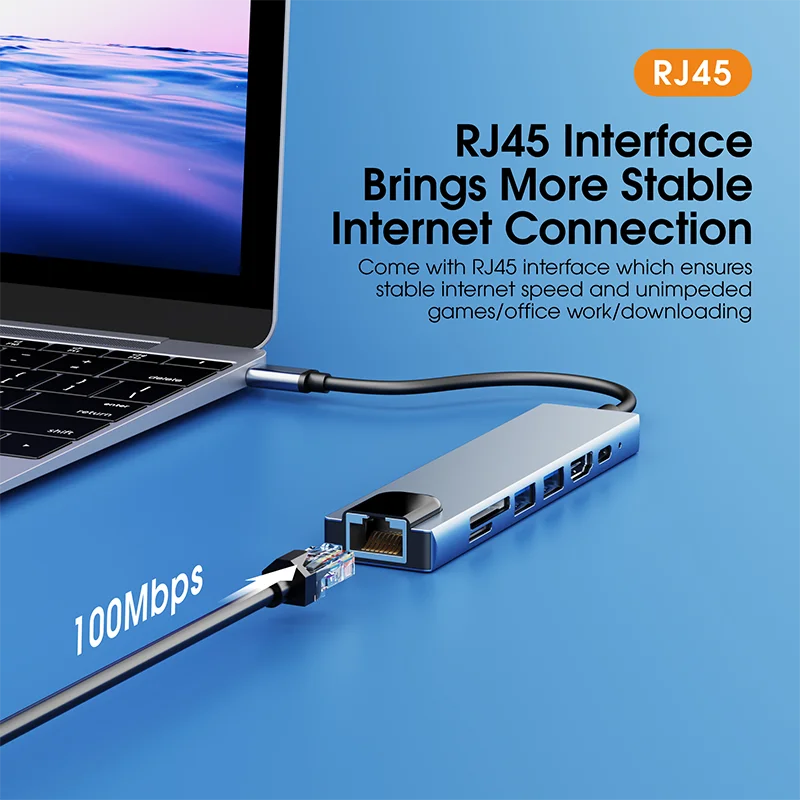 8 в 1 USB-концентратор типа C с Gigabit Ethernet 8-портовый USB-адаптер док-станции для ноутбуков MacBook Pro Air
