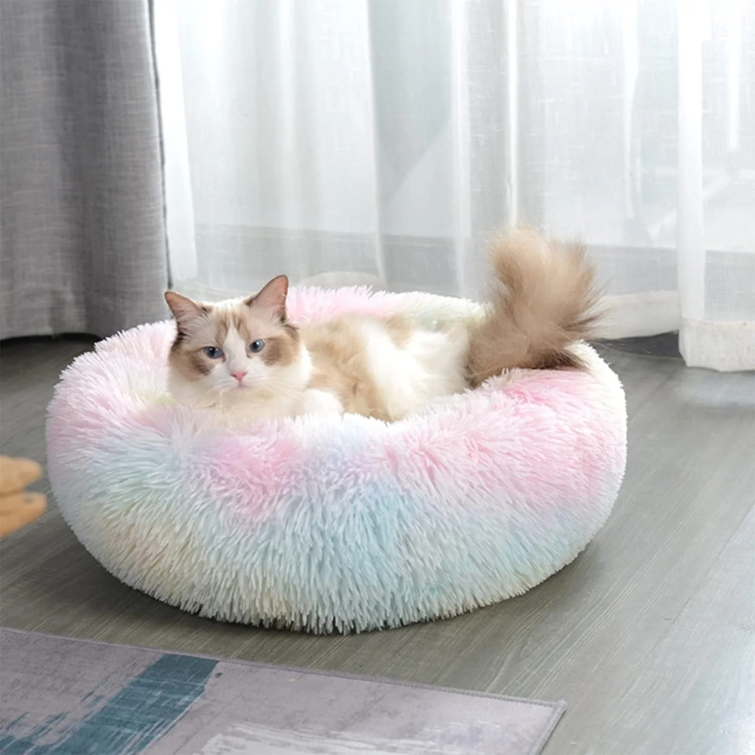 Solid Print Breathable Durable Fluffy Comfort Round Soft Faux Fur Washable Plush Custom Non Slip Calming Waterproof Dog Bed
