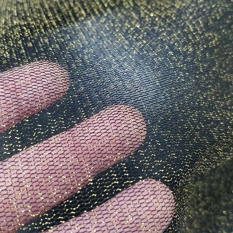 Fashionable mesh stretch material black background gold glitter sequin fabric suitable for evening dress
