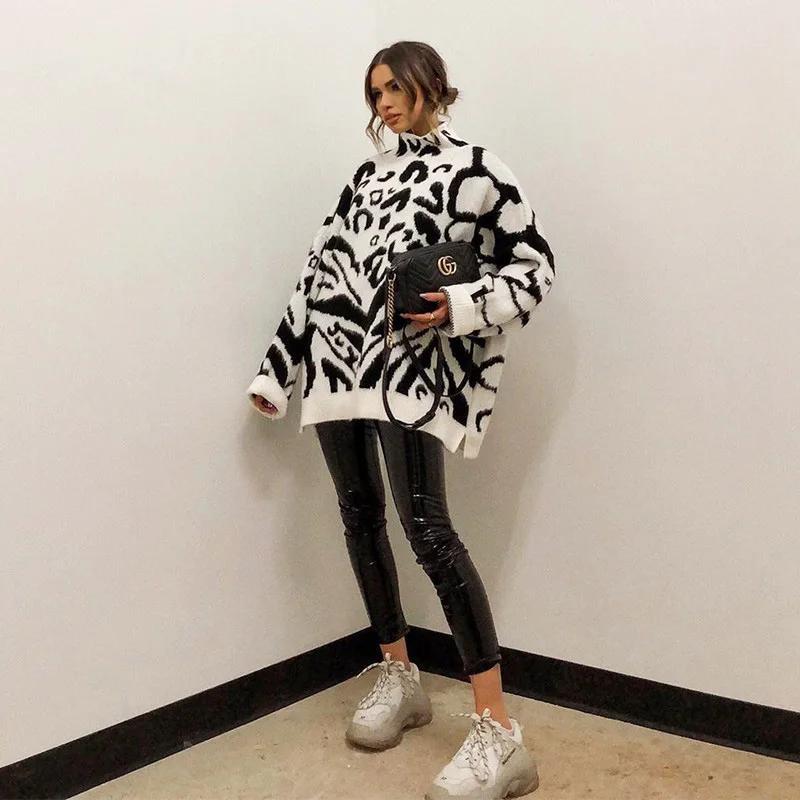 Trendy Winter Animal Jacquard Knit Fitness Clothing Knitwear Woman Casual Fluffy Tops Women Stylish Knitted Sweater For Ladies
