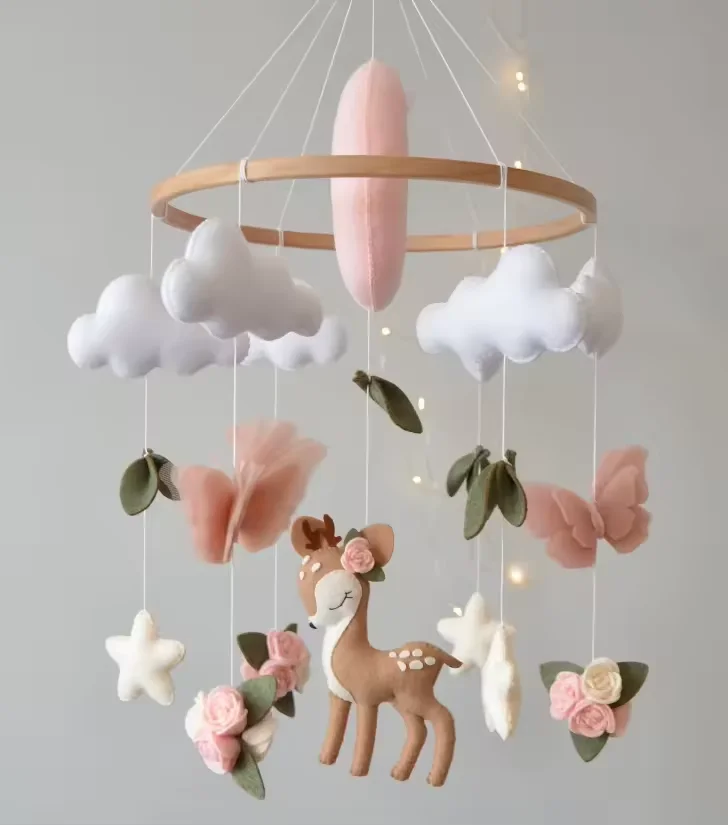 Deer baby mobile girl Butterflies mobile Baby shower gift Flowers baby mobile