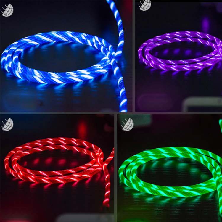
1M Fast charge 2A flowing LED Light USB cable for Android Micro usb Type-c lightning 