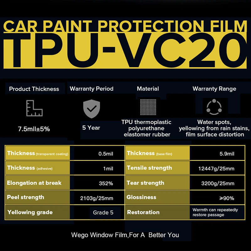 WEGO Viwocool 1.52*15m/roll TPU PPF film Paint Protection Film Clear Bra High Quality with car ppf